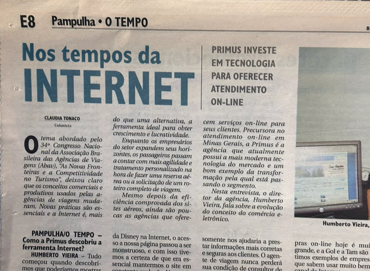 Matéria sobre o site da Primus para compra de passagens online